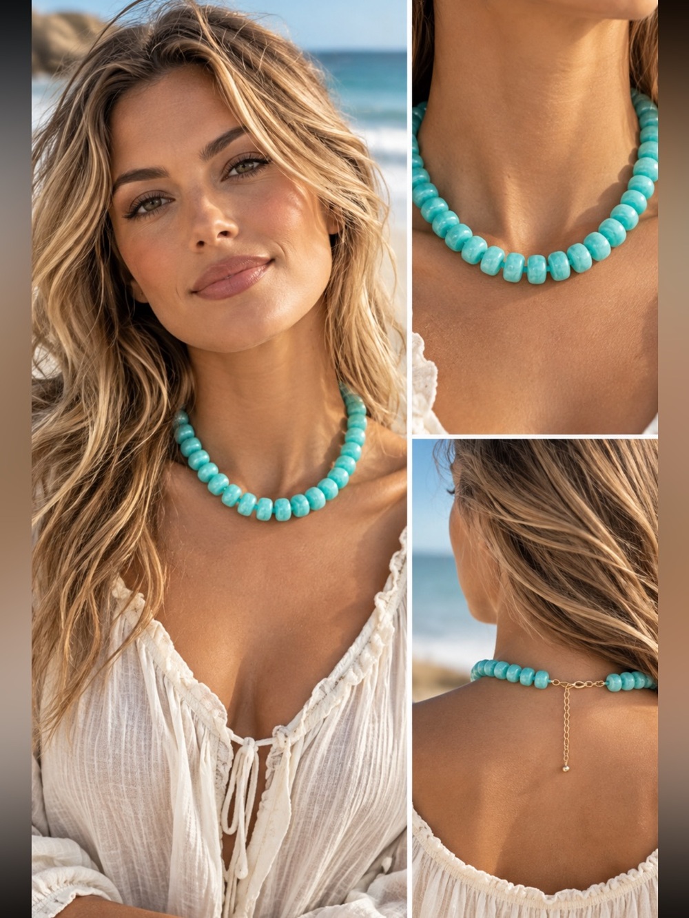 Turquoise Beaded Choker Necklace - Women Jewelry